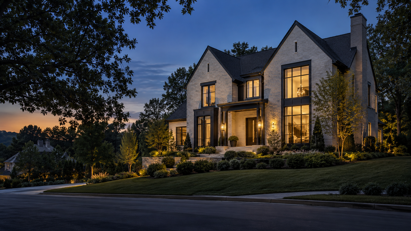Contemporary luxury home at dusk