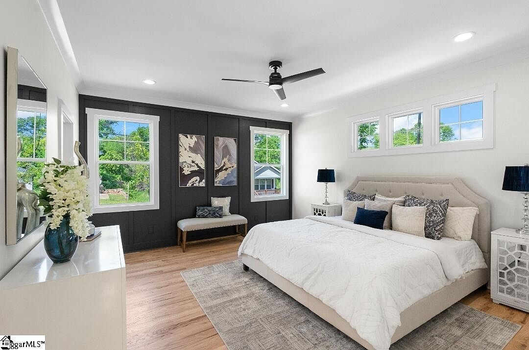 Virtually staged primary bedroom at 1 S Vance Street
