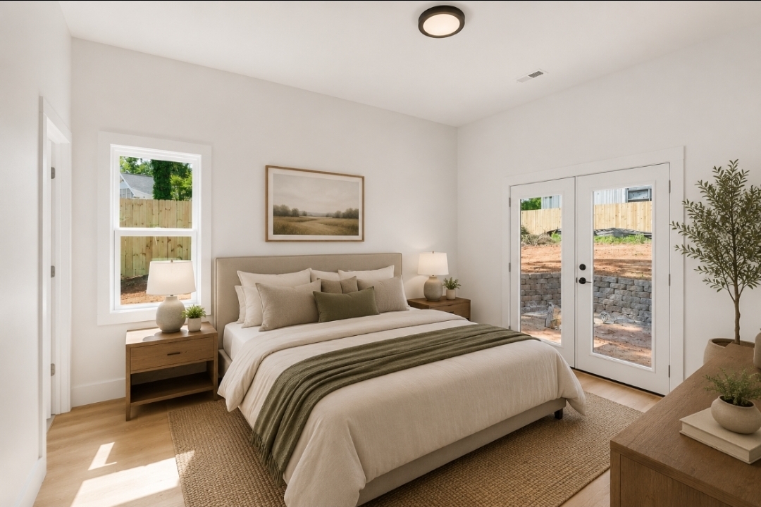 Virtually staged primary bedroom at 511 6th Street