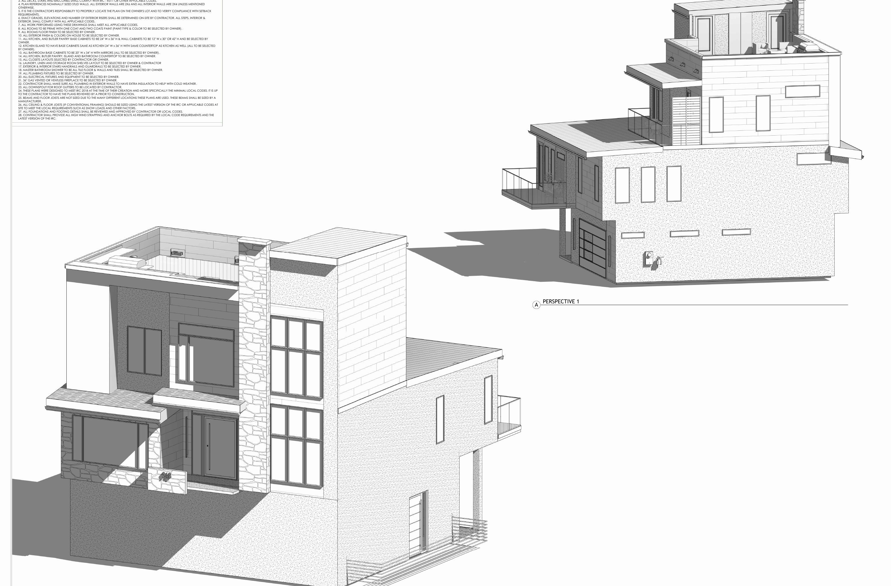 Building perspective drawings for 920 and 922 North Church Street
